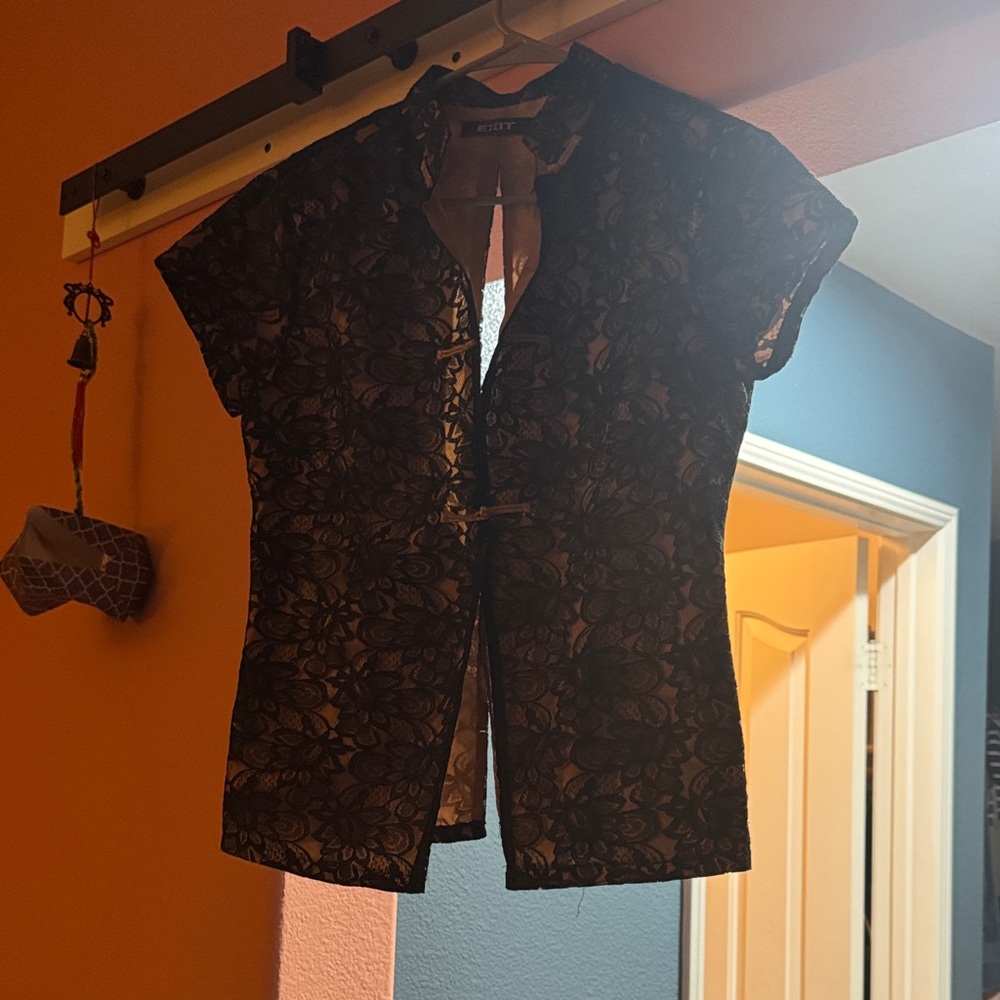 Black Lace Button Down Shirt